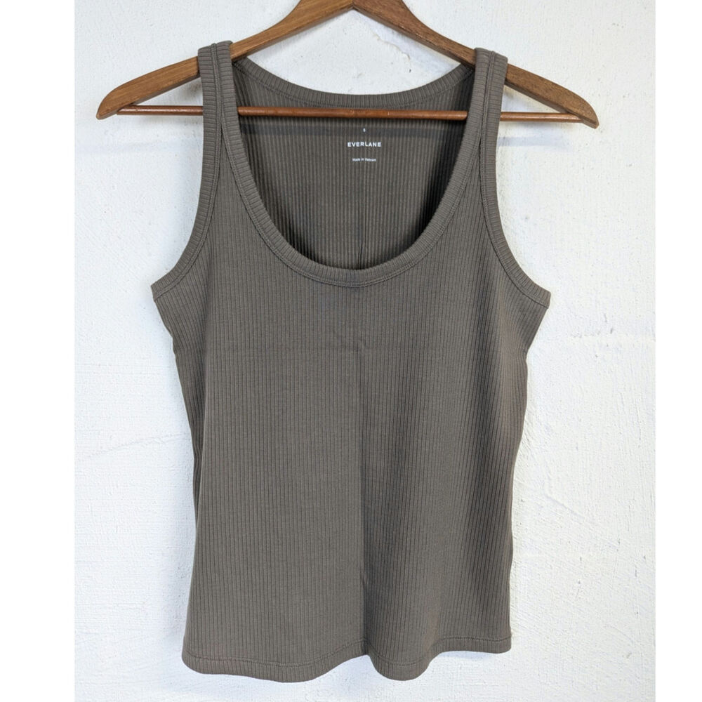 Everlane Ribbed Tank Top Brown Neutral Scoop Neck Elevated Basic Classic Small